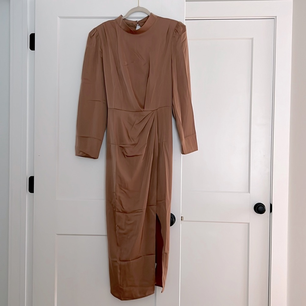 Long Sleeve Midi Dress with Shoulder Pads